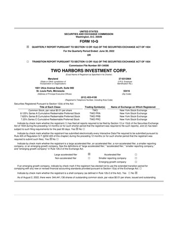 Miniature Two Harbors Investment
 10-Q Rapport trimestriel 2022 