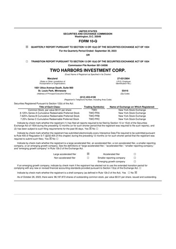 Miniature Two Harbors Investment
 10-Q Rapport trimestriel 2023 