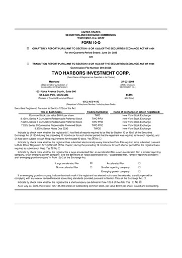 Miniature Two Harbors Investment
 10-Q Rapport trimestriel 2026 