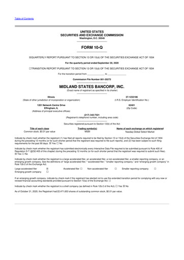 Thumbnail Midland States Bancorp 10-Q Quarterly Report FY2020 