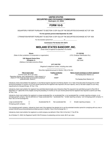 Thumbnail Midland States Bancorp 10-Q Quarterly Report FY2022 