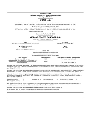 Thumbnail Midland States Bancorp 10-Q Quarterly Report FY2024 