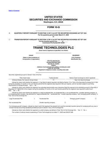 Vorschaubild Trane Technologies
 10-Q Quartalsbericht 2020 