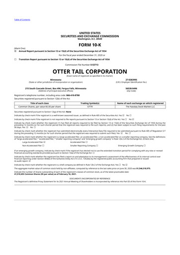 Thumbnail Otter Tail 10-K Annual Report 2020