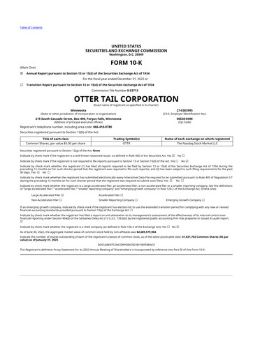 Thumbnail Otter Tail 10-K Annual Report 2022