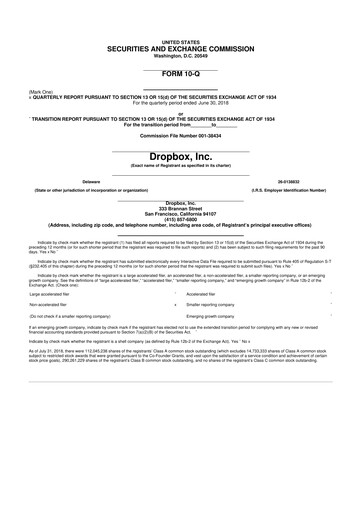 Thumbnail Dropbox 10-Q Quarterly Report FY2018 