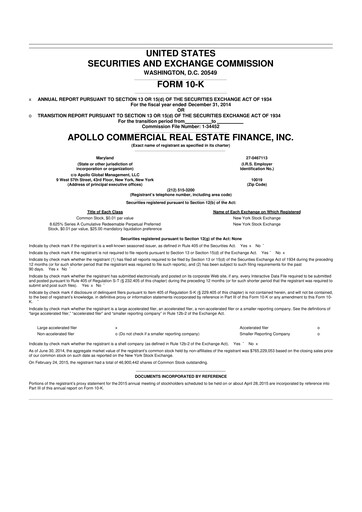 Miniature Apollo Commercial Real Estate Finance 10-K Rapport annuel 2014