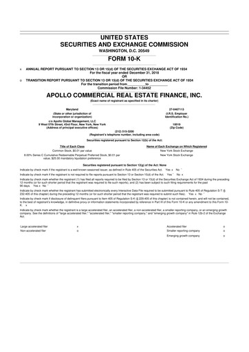 Miniature Apollo Commercial Real Estate Finance 10-K Rapport annuel 2018
