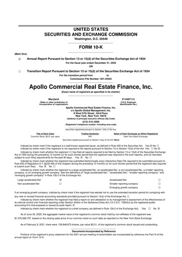 Miniature Apollo Commercial Real Estate Finance 10-K Rapport annuel 2020