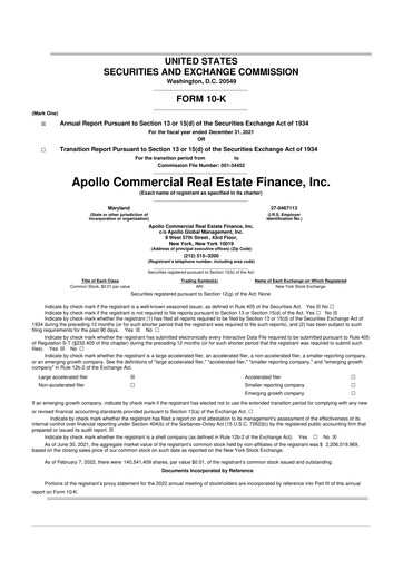 Miniature Apollo Commercial Real Estate Finance 10-K Rapport annuel 2021