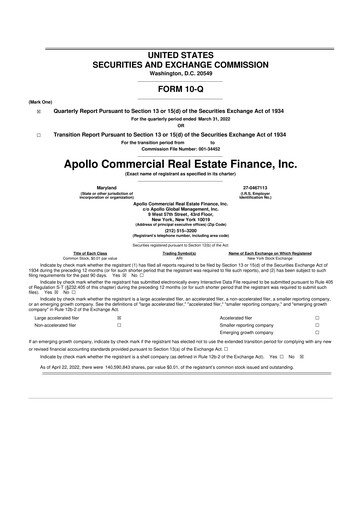 Thumbnail Apollo Commercial Real Estate Finance 10-Q Quarterly Report FY2022 