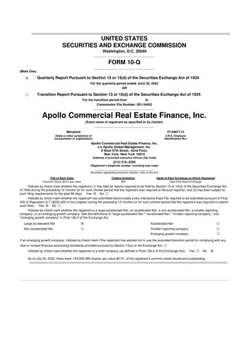Thumbnail Apollo Commercial Real Estate Finance 10-Q Quarterly Report FY2022 