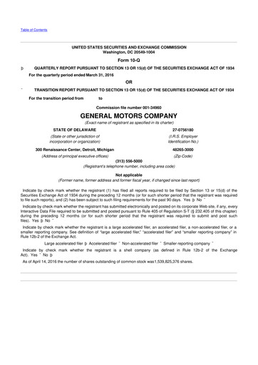 Miniature General Motors 10-Q Rapport trimestriel 2016 