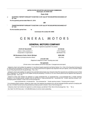 Miniature General Motors 10-Q Rapport trimestriel 2019 