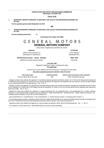 Miniature General Motors 10-Q Rapport trimestriel 2019 