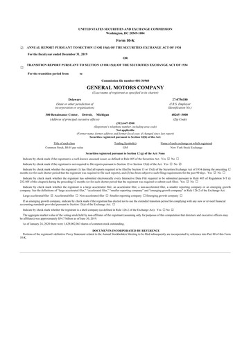 Thumbnail General Motors 10-K Annual Report 2019