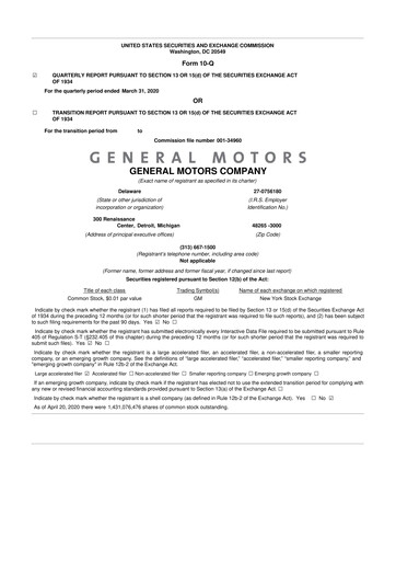 Miniature General Motors 10-Q Rapport trimestriel 2020 