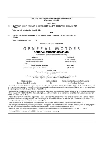 Miniature General Motors 10-Q Rapport trimestriel 2020 