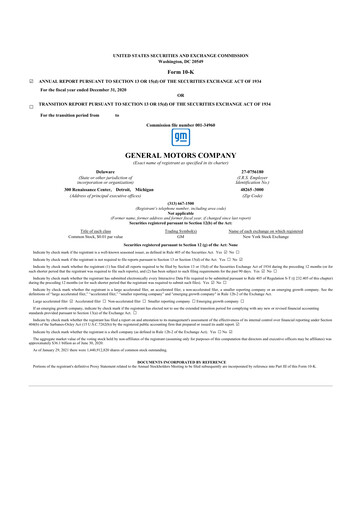 Thumbnail General Motors 10-K Annual Report 2020