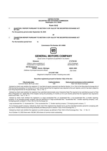 Miniature General Motors 10-Q Rapport trimestriel 2025 