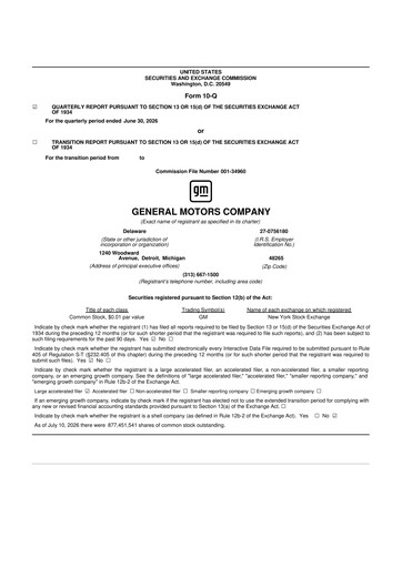 Thumbnail General Motors 10-Q Quarterly Report FY2026 