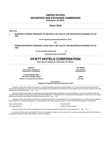 Thumbnail Hyatt Hotels 10-Q Quarterly Report FY2012 