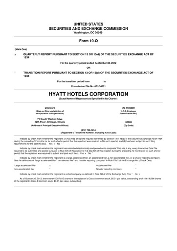 Thumbnail Hyatt Hotels 10-Q Quarterly Report FY2012 