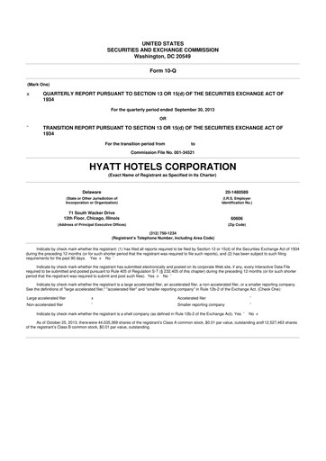 Thumbnail Hyatt Hotels 10-Q Quarterly Report FY2013 