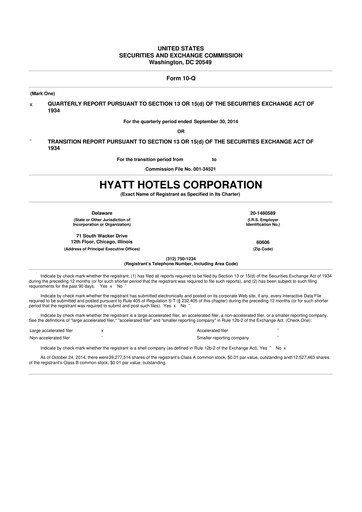 Thumbnail Hyatt Hotels 10-Q Quarterly Report FY2014 