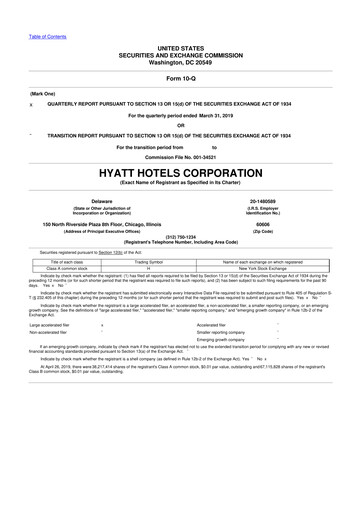 Thumbnail Hyatt Hotels 10-Q Quarterly Report FY2019 