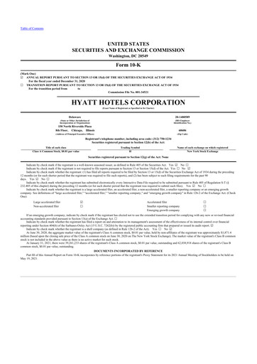 Thumbnail Hyatt Hotels 10-K Annual Report 2020