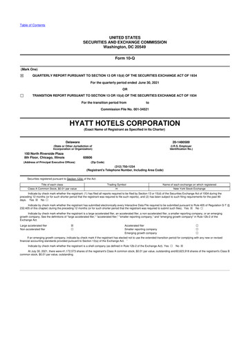 Thumbnail Hyatt Hotels 10-Q Quarterly Report FY2021 