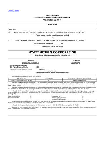 Thumbnail Hyatt Hotels 10-Q Quarterly Report FY2022 