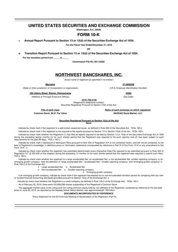 Thumbnail Northwest Bancshares
 10-K Annual Report 2018