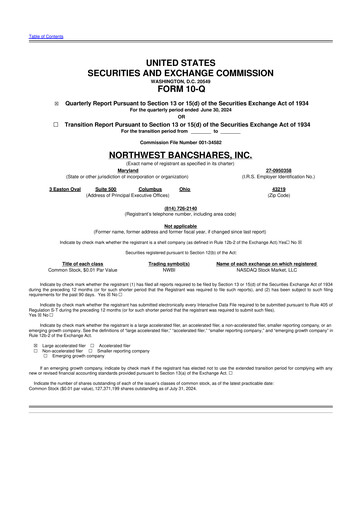 Thumbnail Northwest Bancshares
 10-Q Quarterly Report FY2024 