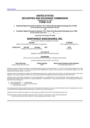 Thumbnail Northwest Bancshares
 10-Q Quarterly Report FY2025 