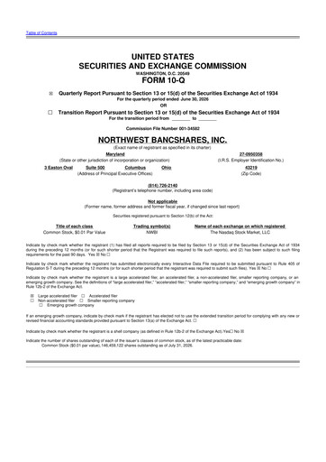 Thumbnail Northwest Bancshares
 10-Q Quarterly Report FY2026 