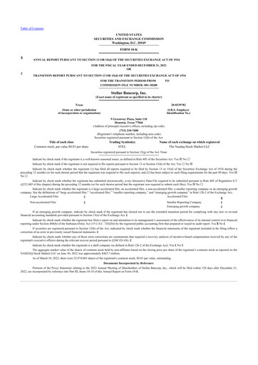 Miniature Stellar Bancorp 10-K Rapport annuel 2022