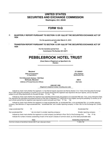 Thumbnail Pebblebrook Hotel Trust 10-Q Quarterly Report FY2015 