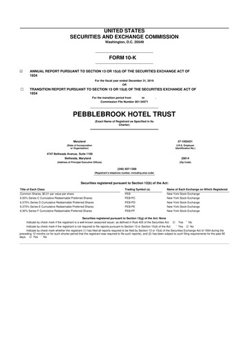 Thumbnail Pebblebrook Hotel Trust 10-K Annual Report 2019