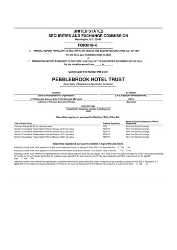 Thumbnail Pebblebrook Hotel Trust 10-K Annual Report 2024