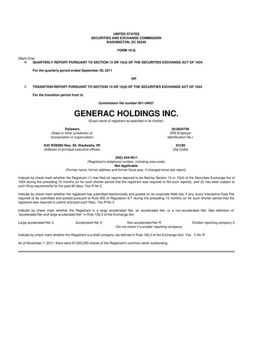 Vorschaubild Generac 10-Q Quartalsbericht 2011 