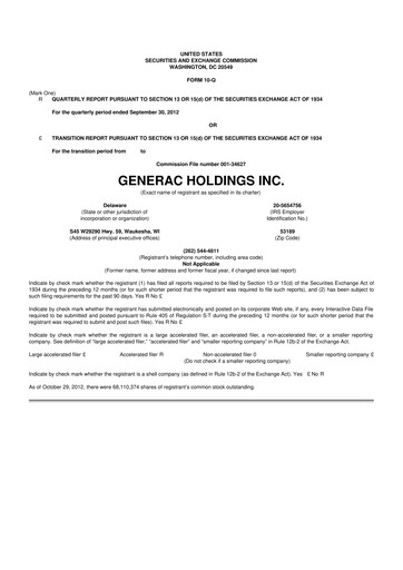 Vorschaubild Generac 10-Q Quartalsbericht  