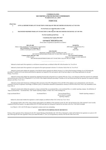 Thumbnail Generac 10-K Annual Report 2012