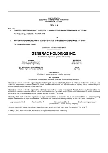 Vorschaubild Generac 10-Q Quartalsbericht 2013 