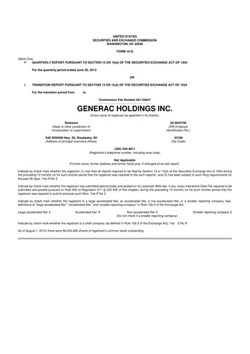 Vorschaubild Generac 10-Q Quartalsbericht 2013 