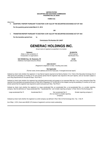 Vorschaubild Generac 10-Q Quartalsbericht 2014 