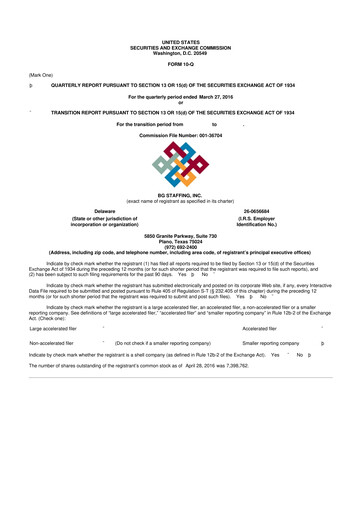 Thumbnail BG Staffing
 10-Q Quarterly Report FY2016 