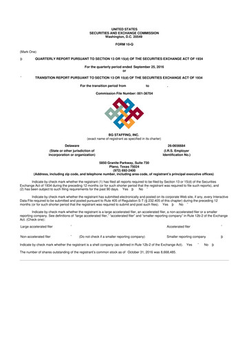 Thumbnail BG Staffing
 10-Q Quarterly Report FY2016 