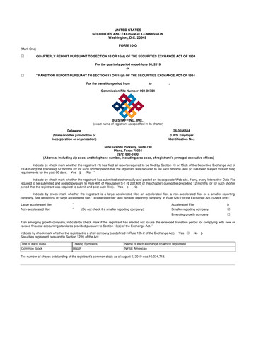 Thumbnail BG Staffing
 10-Q Quarterly Report FY2019 